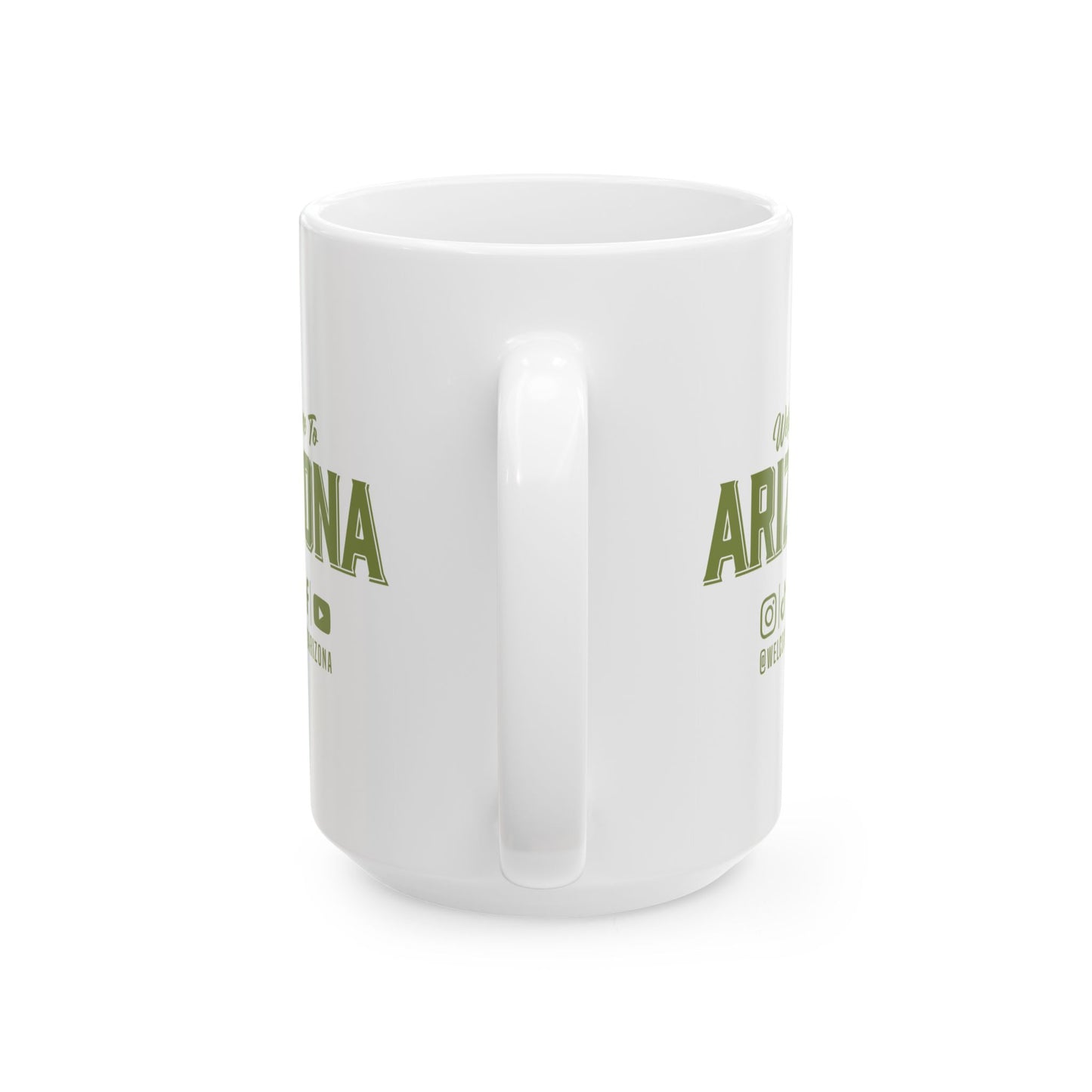 Welcome to Arizona Logo & Socials-Green-15 oz Ceramic Mug