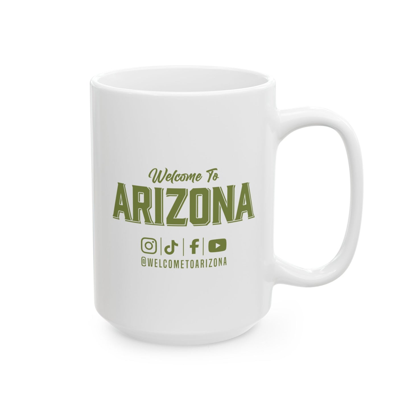 Welcome to Arizona Logo & Socials-Green-15 oz Ceramic Mug