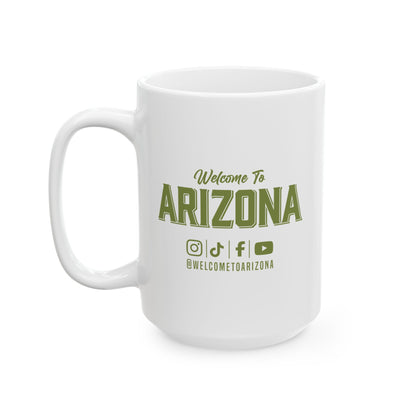 Welcome to Arizona Logo & Socials-Green-15 oz Ceramic Mug