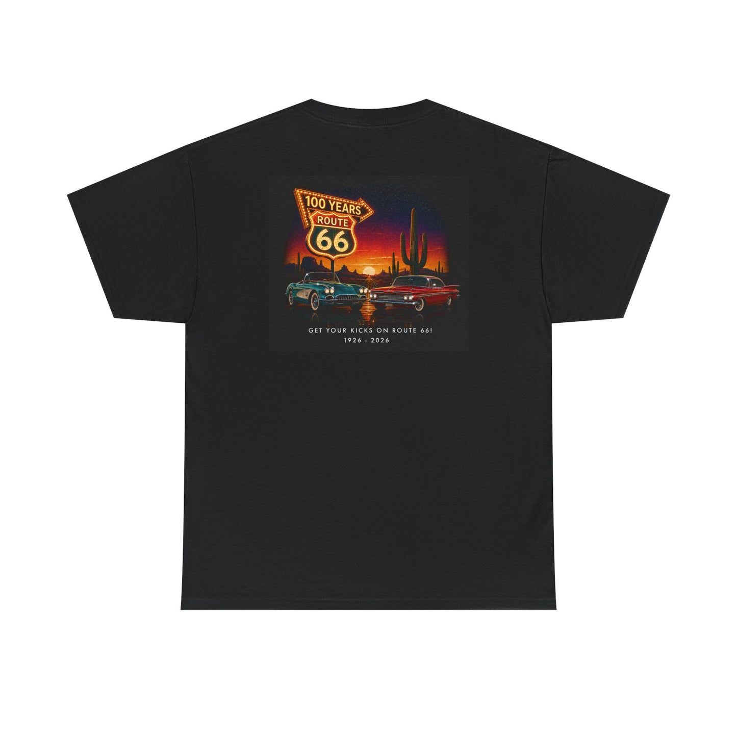 Route 66 Vintage Cars T‑Shirt — 100 Years Route 66 Sunset Graphic Tee