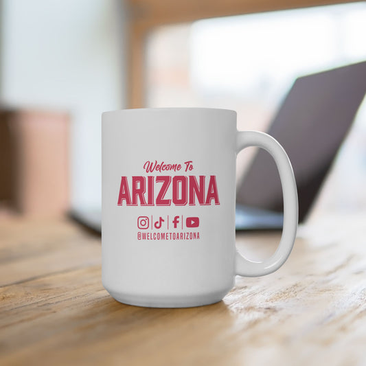 Welcome to Arizona Logo & Socials-Pink-15 oz Ceramic Mug
