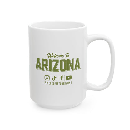Welcome to Arizona Logo & Socials-Green-15 oz Ceramic Mug
