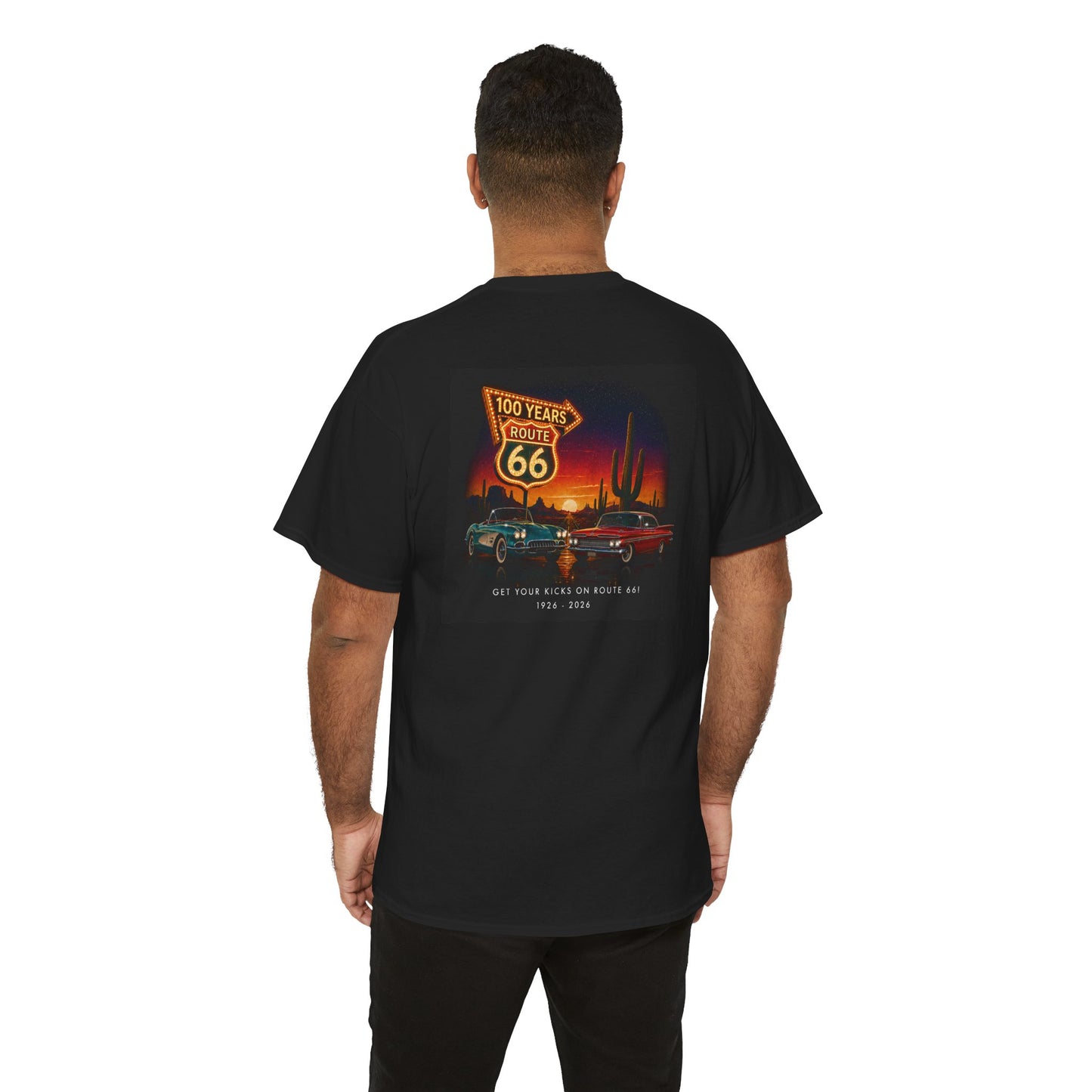 Route 66 Vintage Cars T‑Shirt — 100 Years Route 66 Sunset Graphic Tee