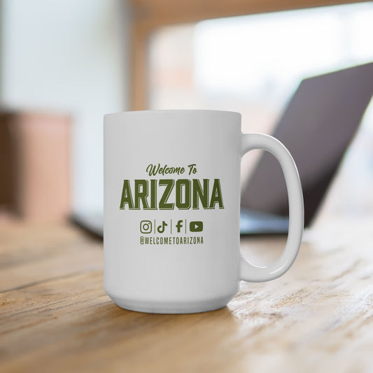 Welcome to Arizona Logo & Socials-Green-15 oz Ceramic Mug